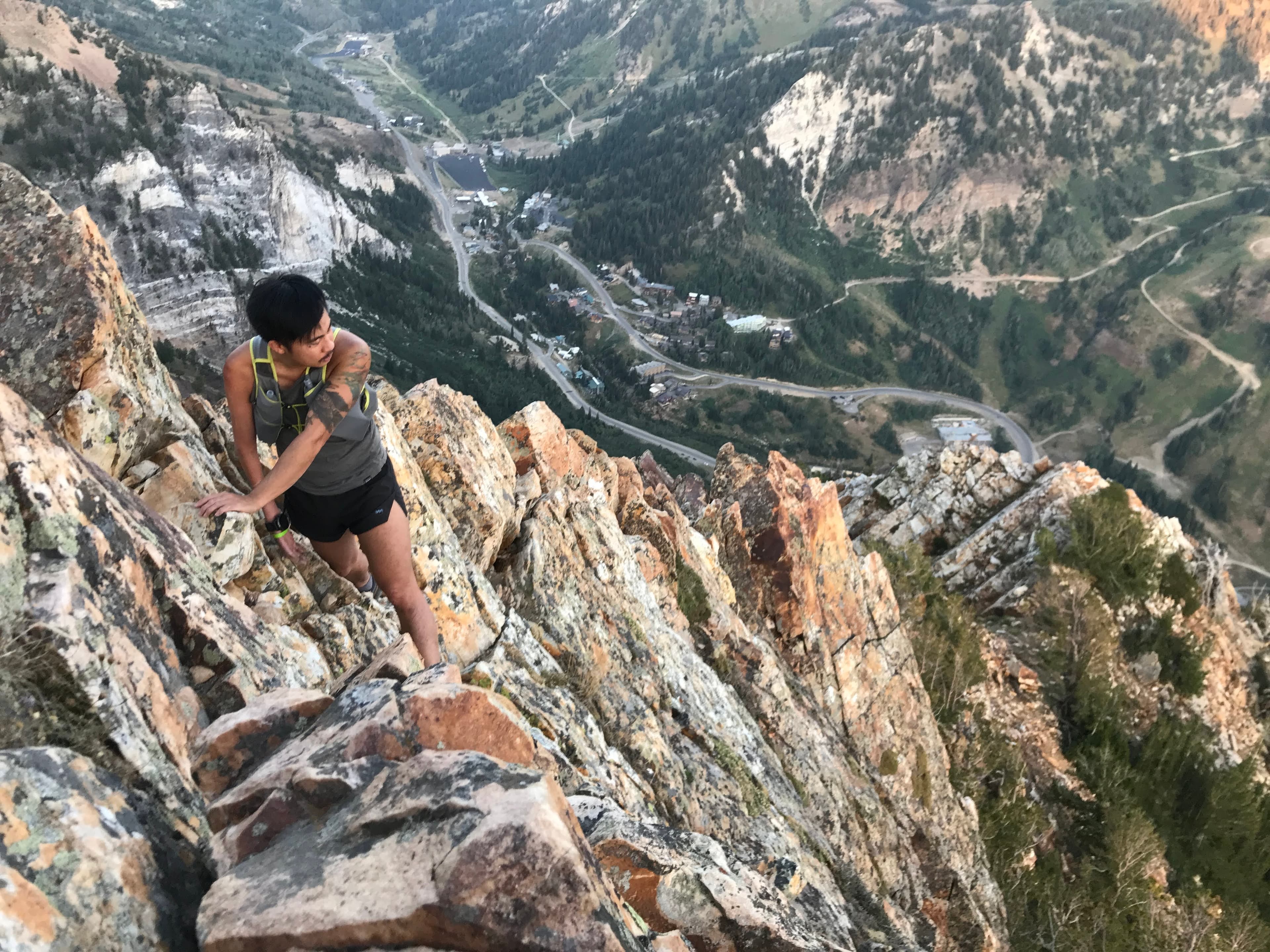 Chanh climbing the South Ridge of Mount Superior